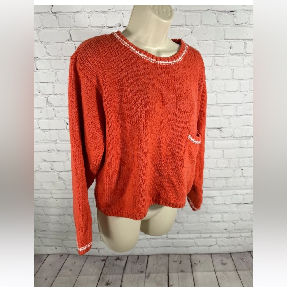 VTG Jeanne Pierre Orange Chunky Knit Pullover Front Pocket Sweater Women’s L